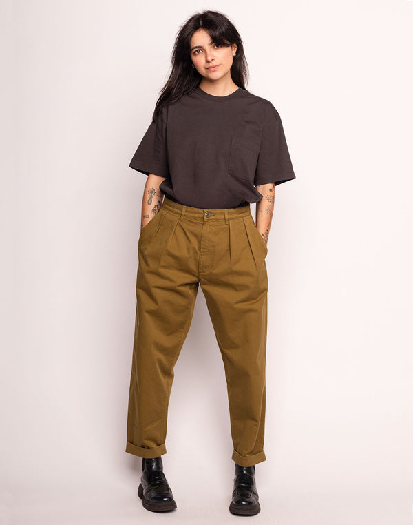 Pantalon Sembo Vert Tilleul en sergé coton bio – OLOW