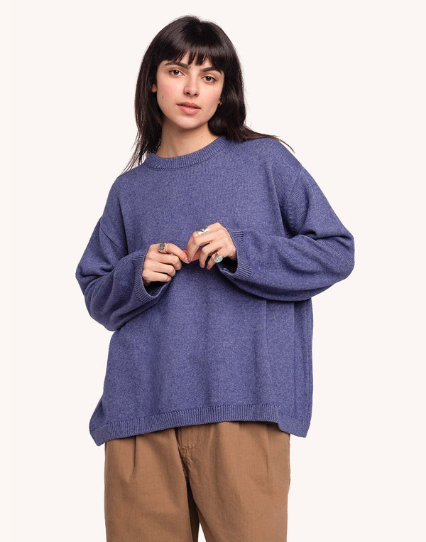 Pull Imeji Bleu Chiné en laine mérinos extra-fine, Coton bio – OLOW