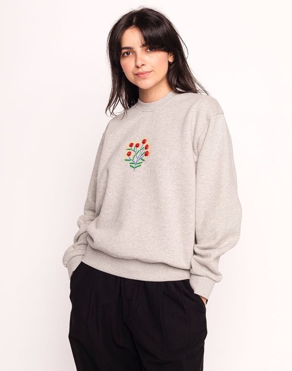 Sweat Happy Flower Gris Chiné en coton bio GOTS – OLOW