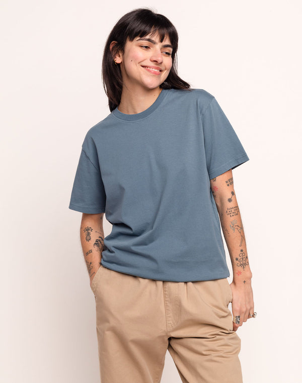 T-Shirt Basico Bleu Acier en coton bio GOTS – OLOW