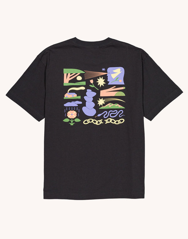 T-Shirt Elsewhere Noir Carbone en coton bio GOTS – OLOW