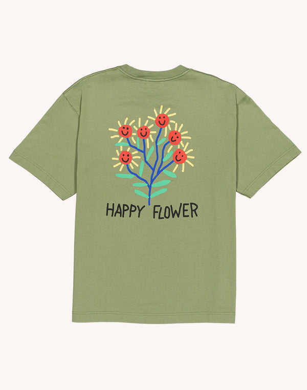 T-Shirt Happy Flower Vert Sauge en coton bio GOTS – OLOW