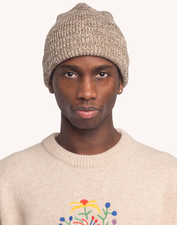 Bonnet Falco Beige-Kaki Chiné en laine mérinos extra-fine – OLOW
