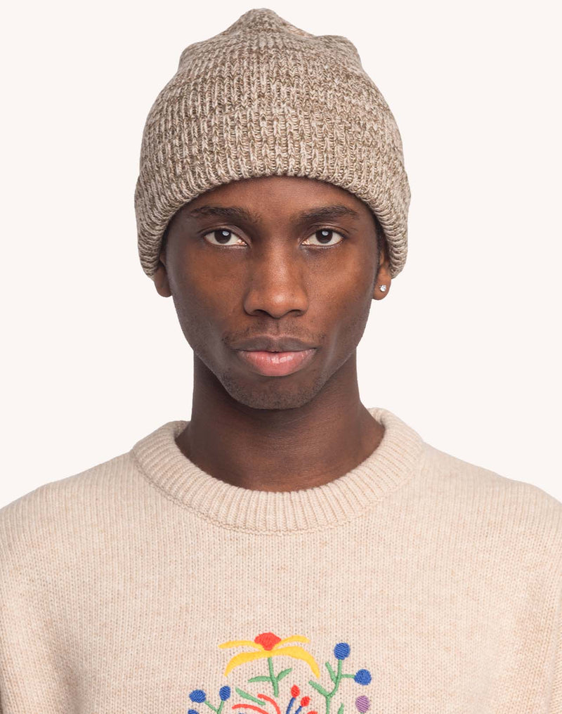 Bonnet Falco Beige-Kaki Chiné en laine mérinos extra-fine – OLOW