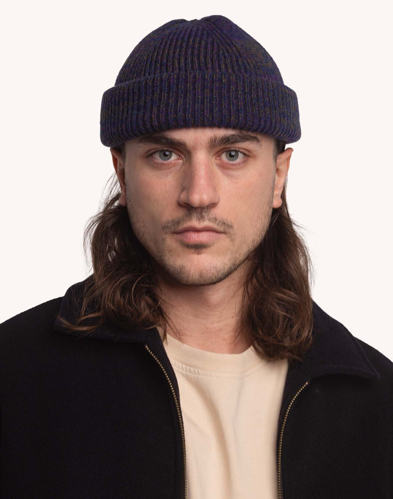 Bonnet Falco Bleu Marine Chiné en laine mérinos extra-fine – OLOW