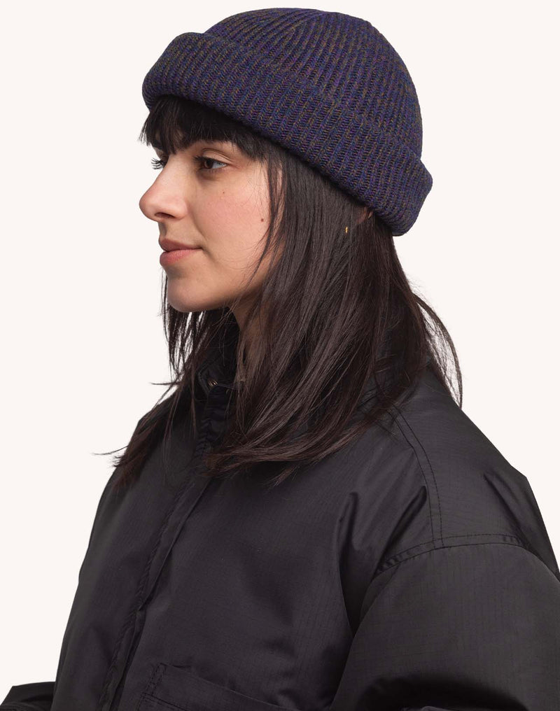 Bonnet Falco Bleu Marine Chiné en laine mérinos extra-fine – OLOW