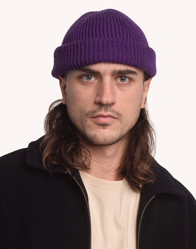 Bonnet Falco Violet en laine mérinos extra-fine, Coton bio – OLOW