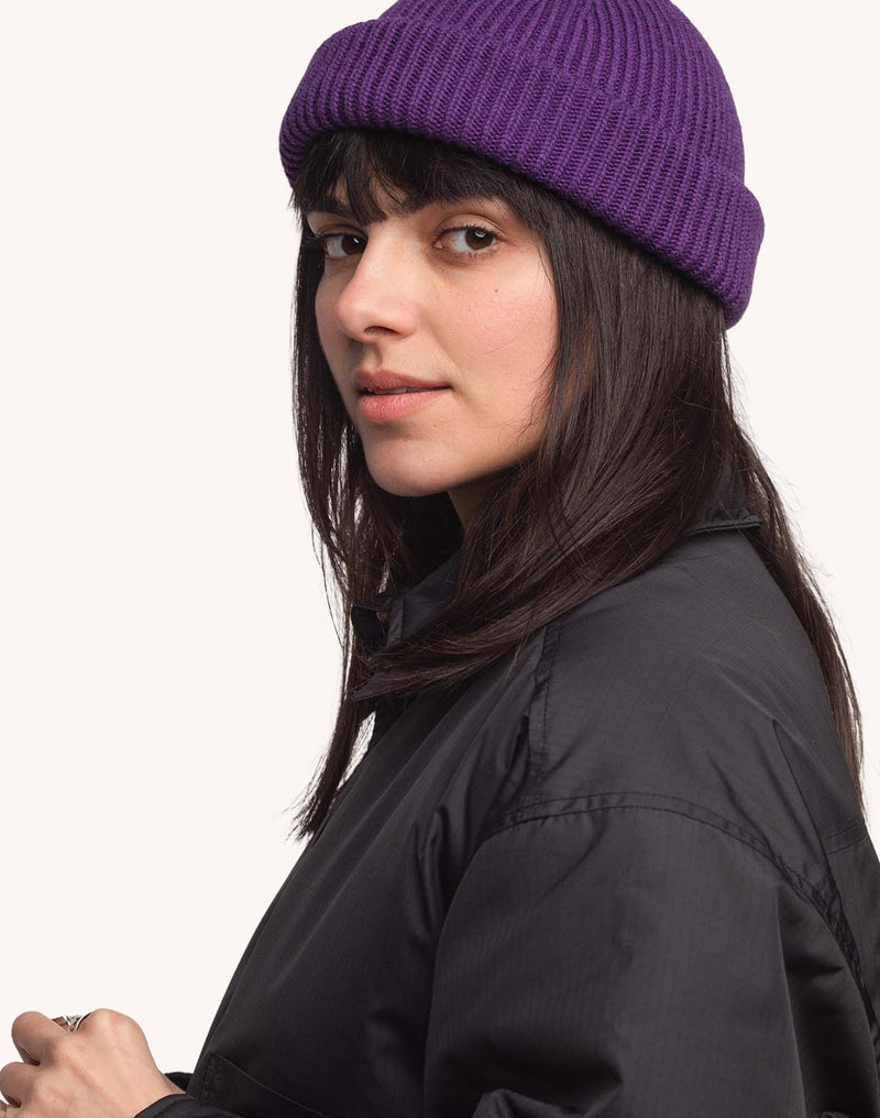 Bonnet Falco Violet en laine mérinos extra-fine, Coton bio – OLOW