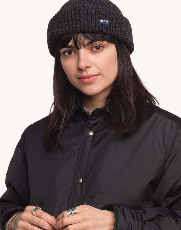 Bonnet Laban Noir Chiné en laine mérinos extra-fine – OLOW