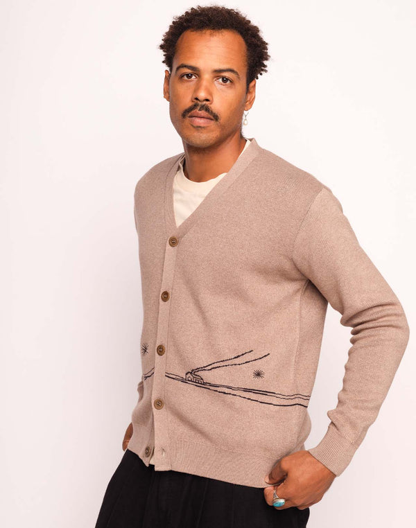 Cardigan Paysac Taupe en laine mérinos extra-fine, Coton bio – OLOW