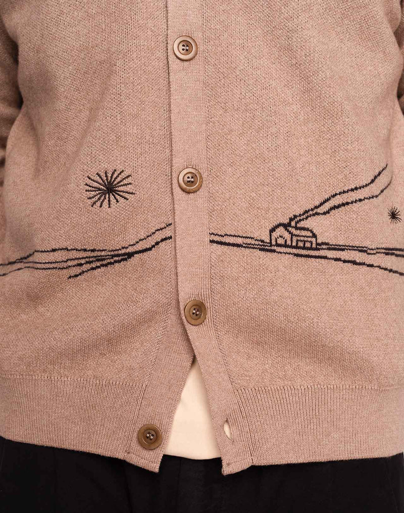 Cardigan Paysac Taupe en laine mérinos extra-fine, Coton bio – OLOW