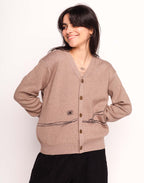 Cardigan Paysac Taupe en laine mérinos extra-fine, Coton bio – OLOW