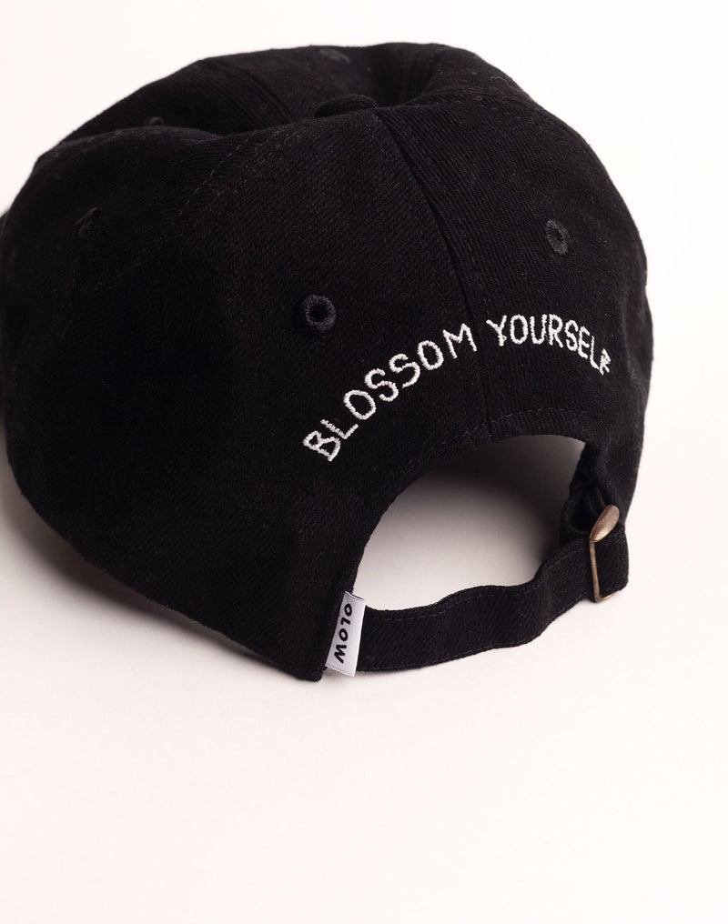 Casquette Six Panel Blossom Yourself Denim Noir en coton bio – OLOW