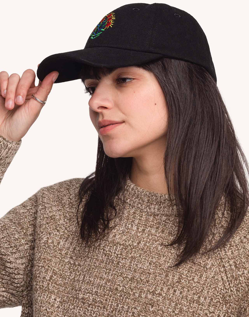 Casquette Six Panel Blossom Yourself Denim Noir en coton bio – OLOW