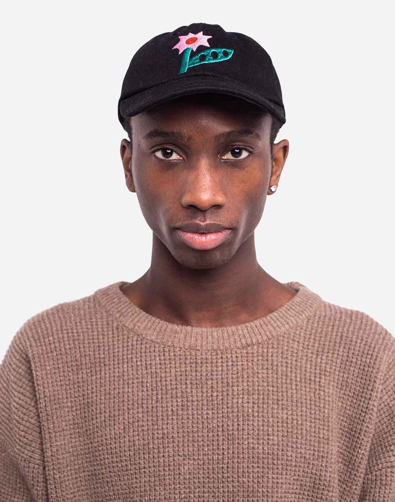 Casquette six panel Flower denim noir