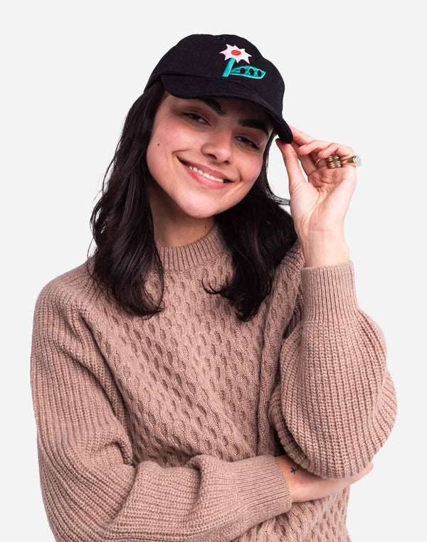 Casquette six panel Flower denim noir