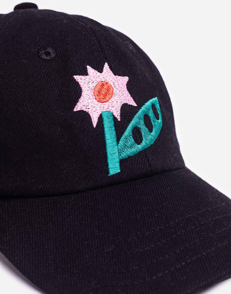Casquette six panel Flower denim noir