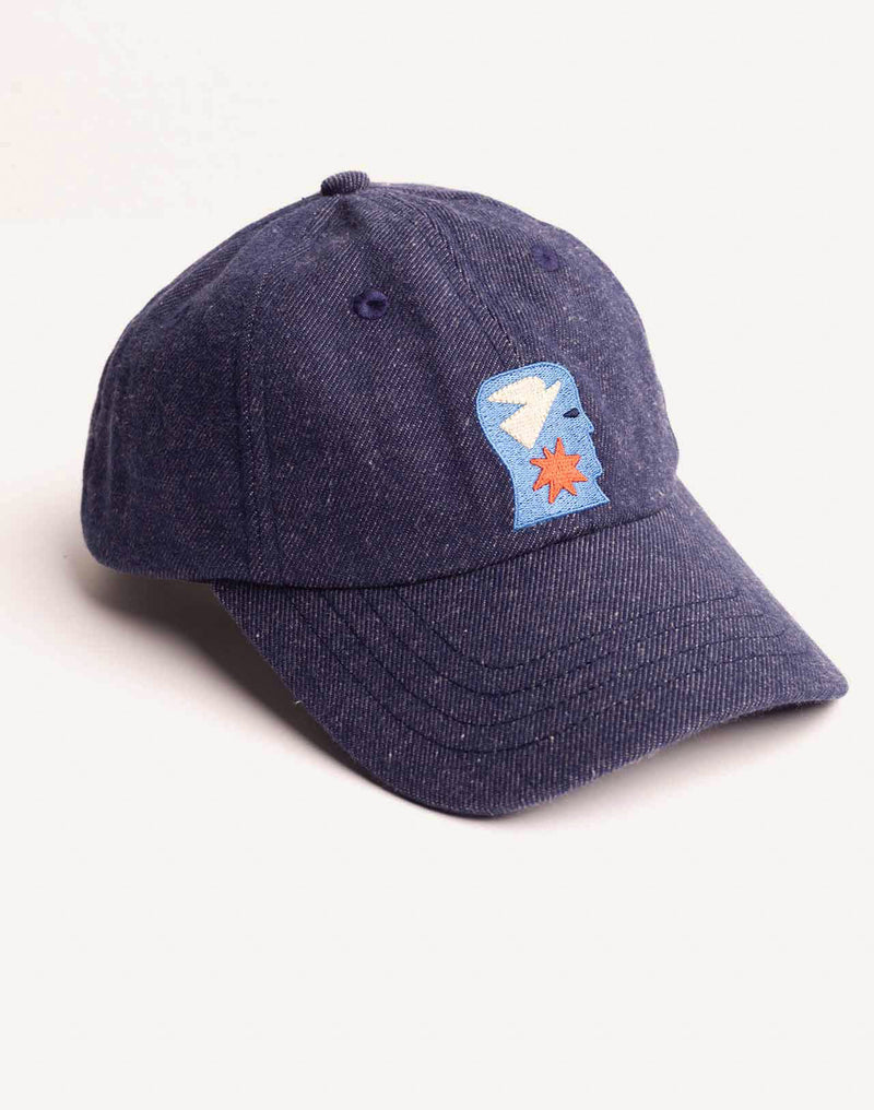 Casquette Six Panel Free Mind Denim Bleu en coton recyclé, Polyester recyclé, Autres fibres recyclées – OLOW