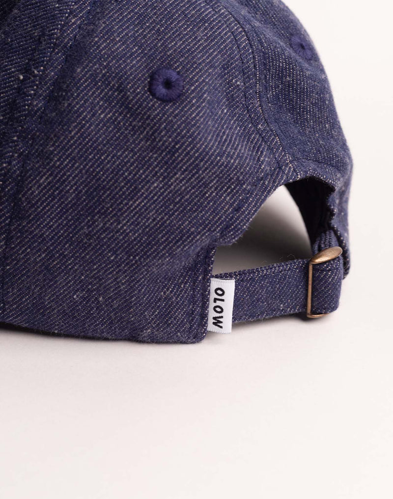 Casquette Six Panel Free Mind Denim Bleu en coton recyclé, Polyester recyclé, Autres fibres recyclées – OLOW