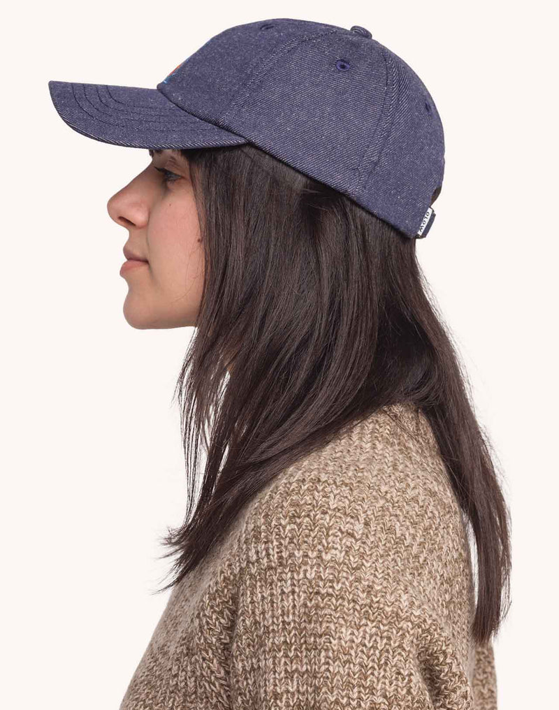 Casquette Six Panel Free Mind Denim Bleu en coton recyclé, Polyester recyclé, Autres fibres recyclées – OLOW