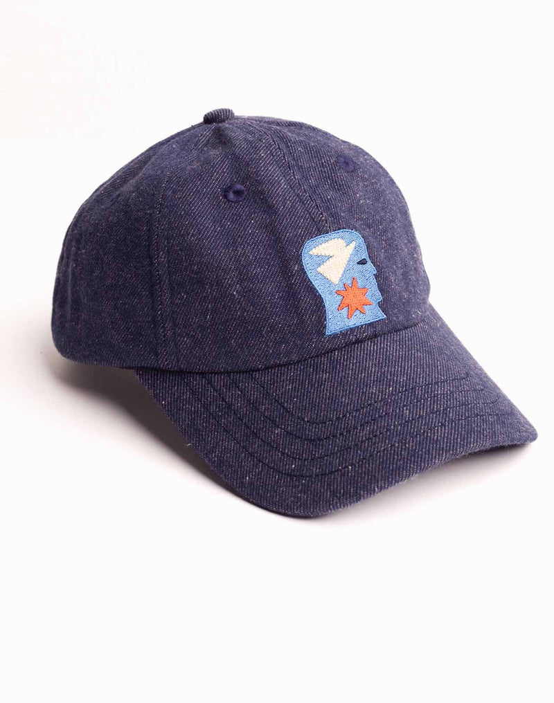 Casquette Six Panel Free Mind Denim Bleu en coton recyclé, Polyester recyclé, Autres fibres recyclées – OLOW