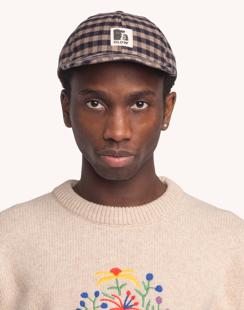 Casquette Wick Marron et Bleu en flanelle de coton – OLOW