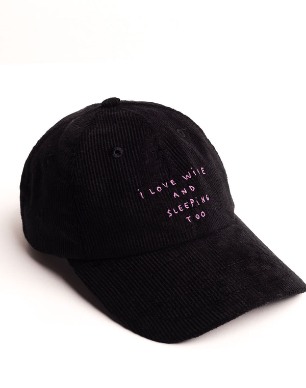 Casquette Six Panel Wine And Sleep Noir en velours de coton – OLOW