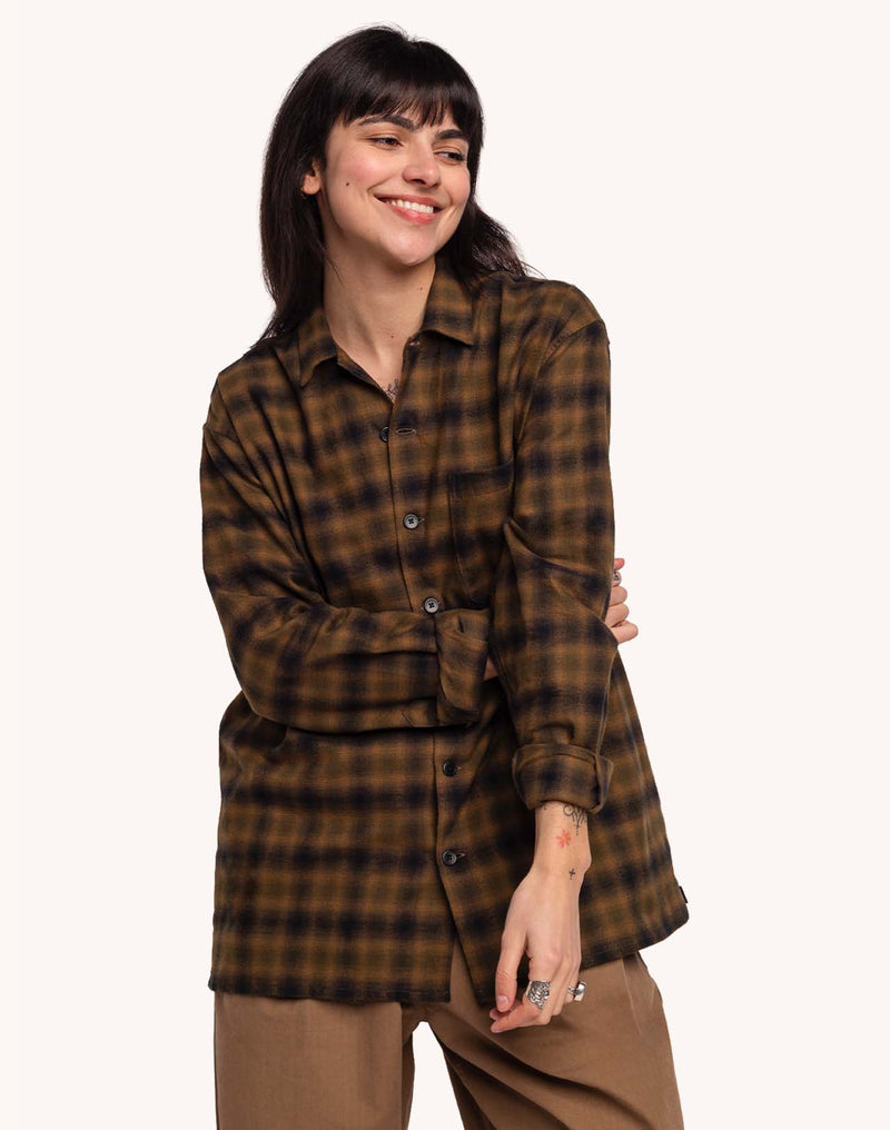 Chemise Decré Brixhan Kaki en sergé coton brossé – OLOW