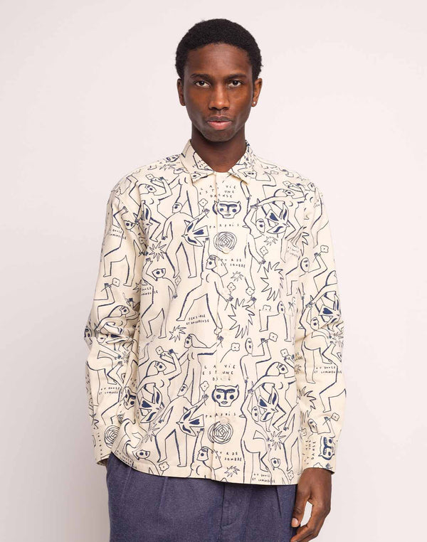 Chemise Decré Life Dance Beige et Bleu en sergé coton – OLOW
