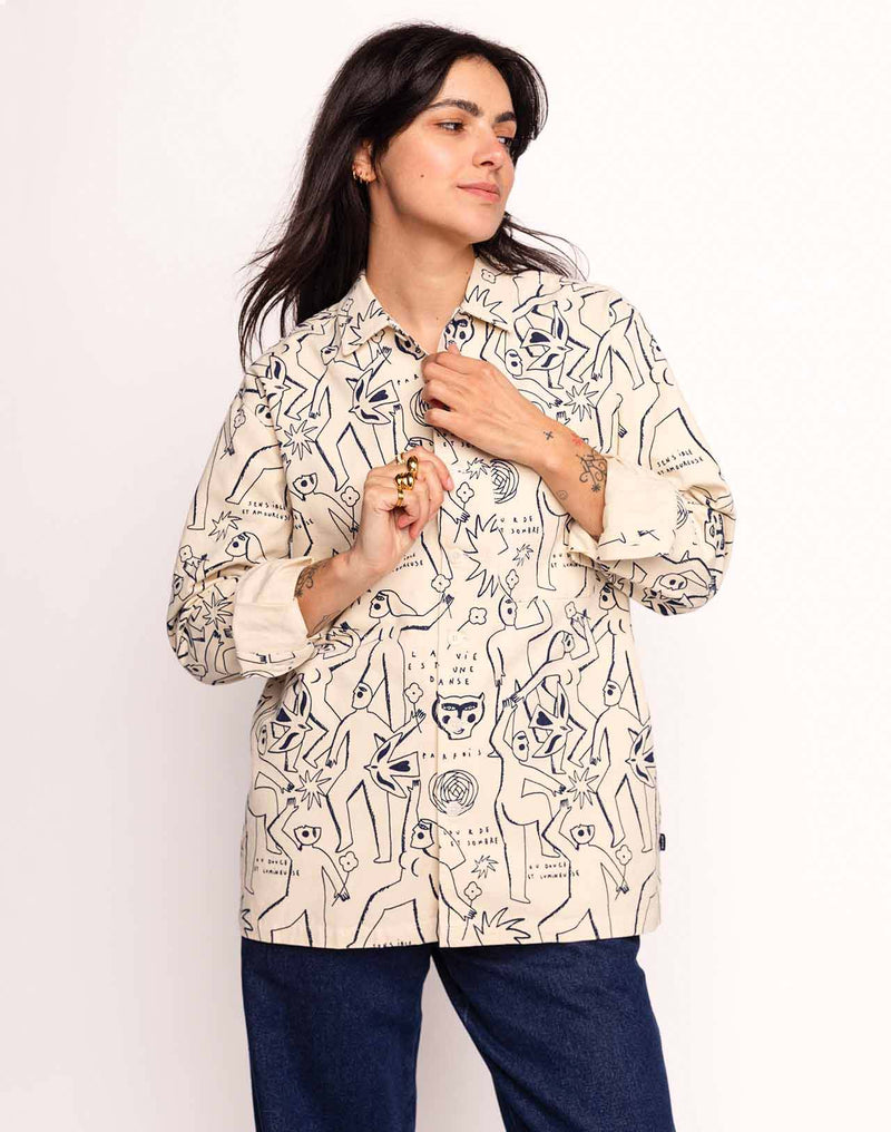 Chemise Decré Life Dance Beige et Bleu en sergé coton – OLOW