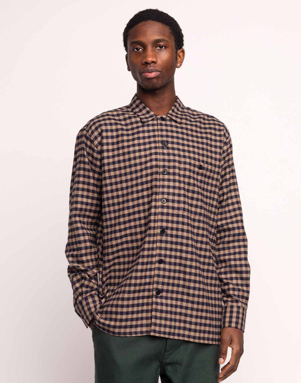 Chemise Decré Wick Marron et Bleu en flanelle de coton – OLOW