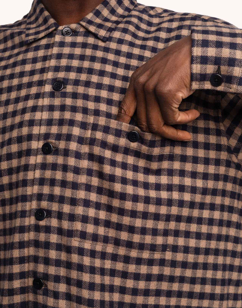 Chemise Decré Wick Marron et Bleu en flanelle de coton – OLOW