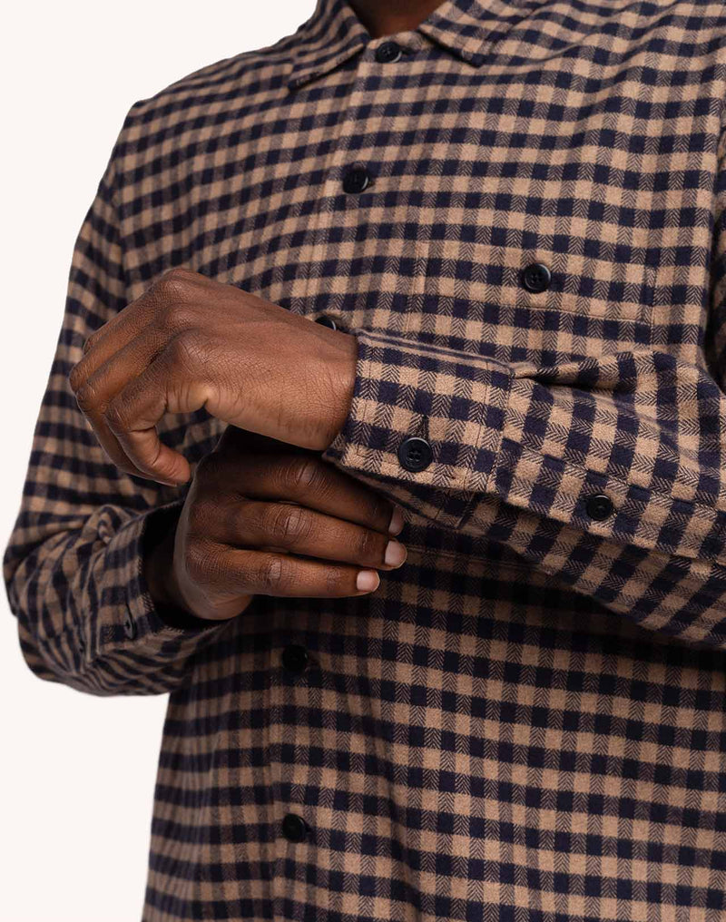 Chemise Decré Wick Marron et Bleu en flanelle de coton – OLOW
