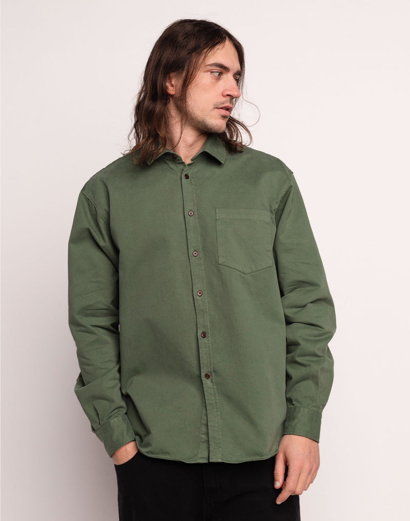 Chemise Nago Fields Kaki en sergé coton – OLOW