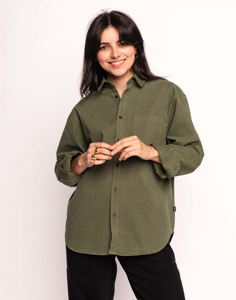 Chemise Nago Fields Kaki en sergé coton – OLOW