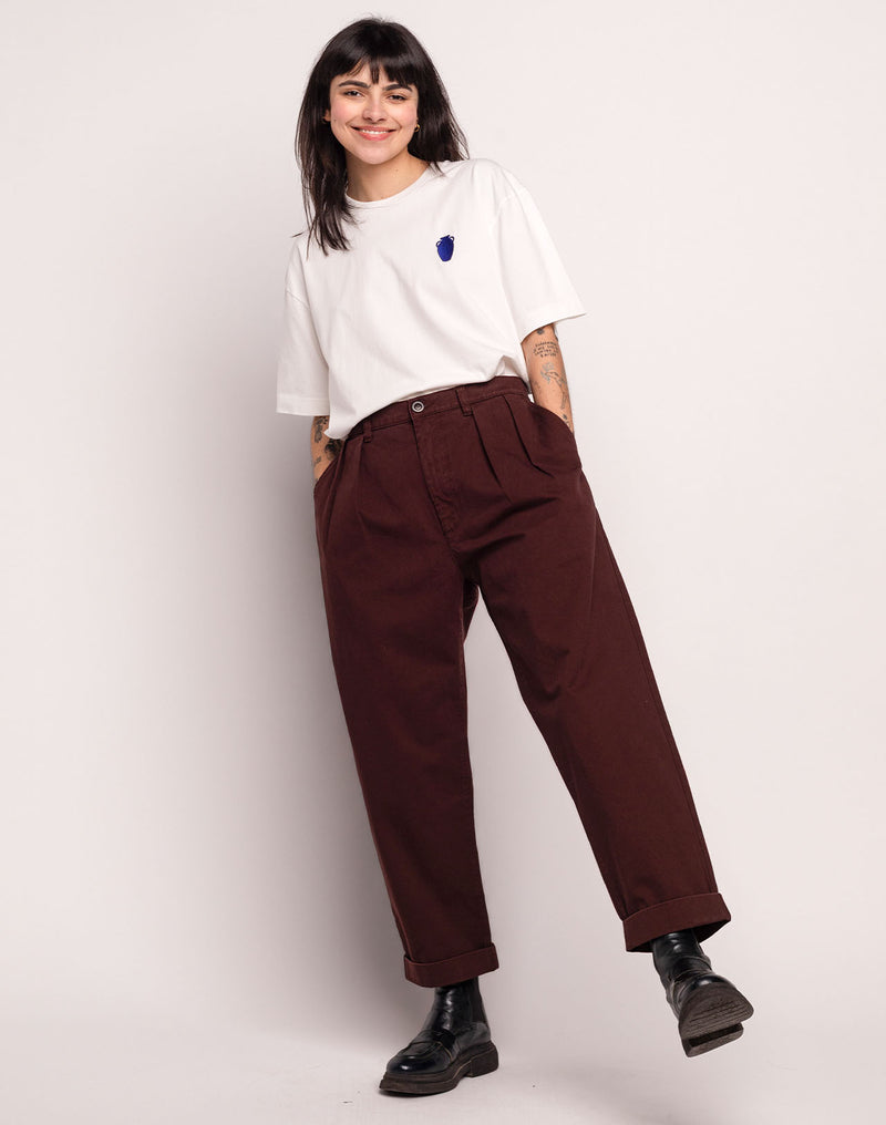 Pantalon Sembo Chocolat en sergé coton bio – OLOW