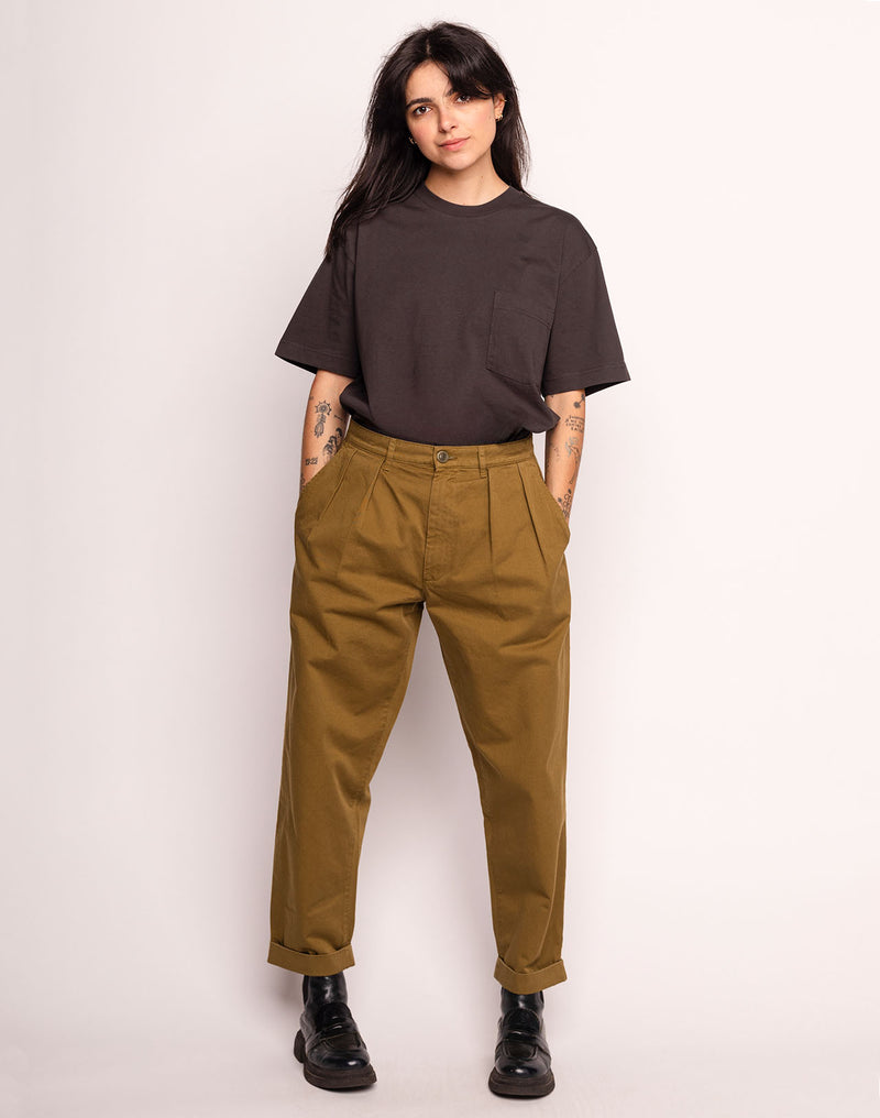 Pantalon Sembo Vert Tilleul en sergé coton bio – OLOW