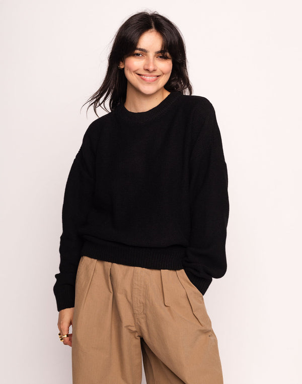 Pull Baden Noir en laine recyclée, Polyamide recyclé, Autres fibres recyclées – OLOW