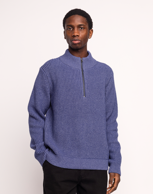Pull Banjo Bleu Chiné en laine mérinos extra-fine, Coton bio – OLOW