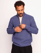 Pull Banjo Bleu Chiné en laine mérinos extra-fine, Coton bio – OLOW