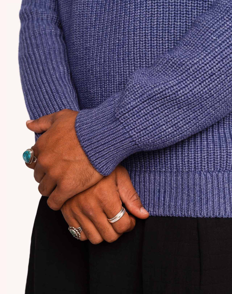 Pull Banjo Bleu Chiné en laine mérinos extra-fine, Coton bio – OLOW