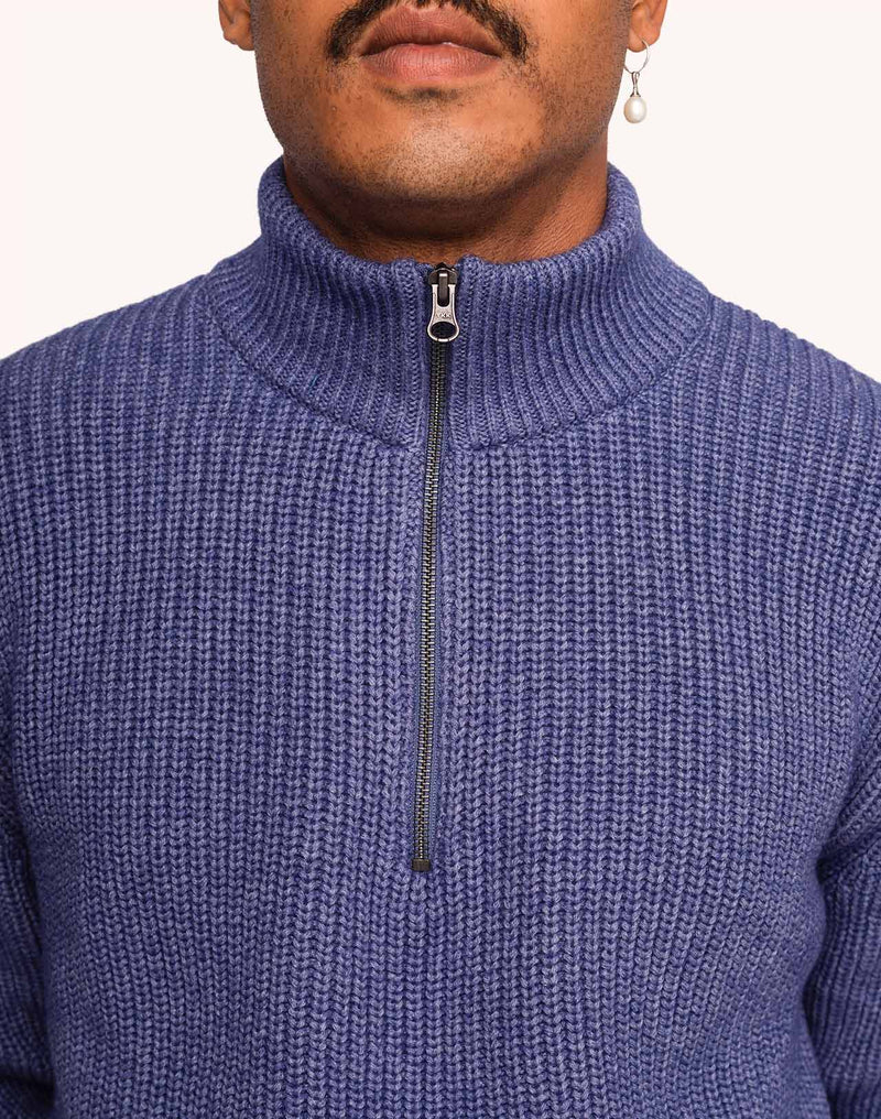 Pull Banjo Bleu Chiné en laine mérinos extra-fine, Coton bio – OLOW