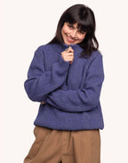 Pull Banjo Bleu Chiné en laine mérinos extra-fine, Coton bio – OLOW