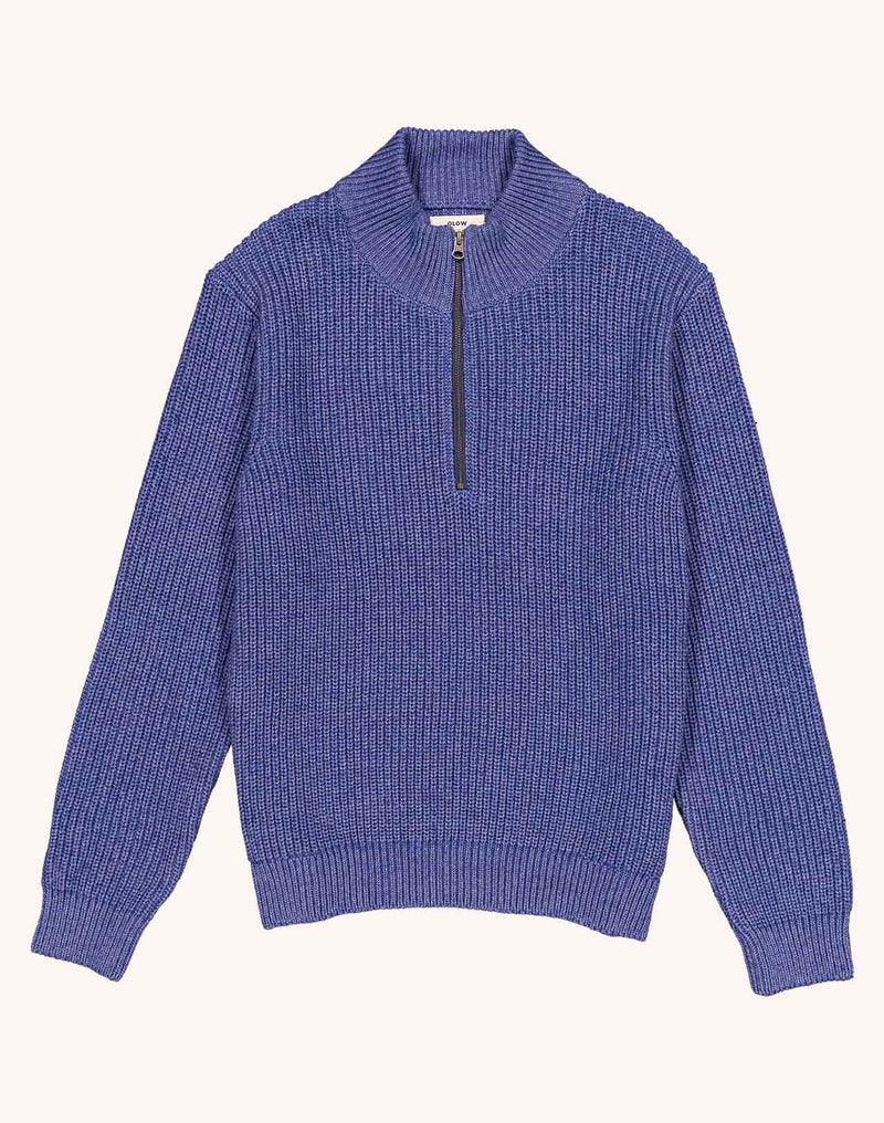 Pull Banjo Bleu Chiné en laine mérinos extra-fine, Coton bio – OLOW