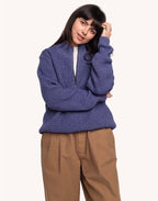 Pull Banjo Bleu Chiné en laine mérinos extra-fine, Coton bio – OLOW