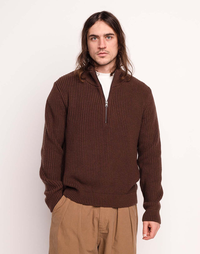 Pull Banjo Chocolat en laine mérinos extra-fine, Coton bio – OLOW