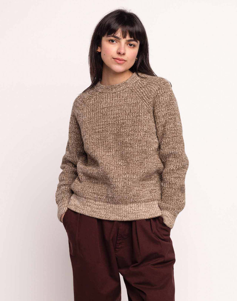 Pull Equinoxe Beige-Kaki Chiné en laine mérinos extra-fine – OLOW