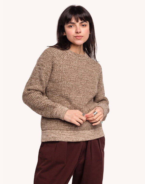 Pull Equinoxe Beige-Kaki Chiné en laine mérinos extra-fine – OLOW