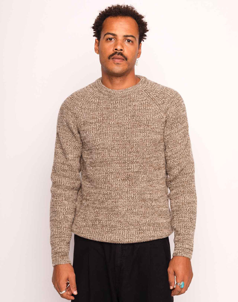 Pull Equinoxe Beige-Kaki Chiné en laine mérinos extra-fine – OLOW