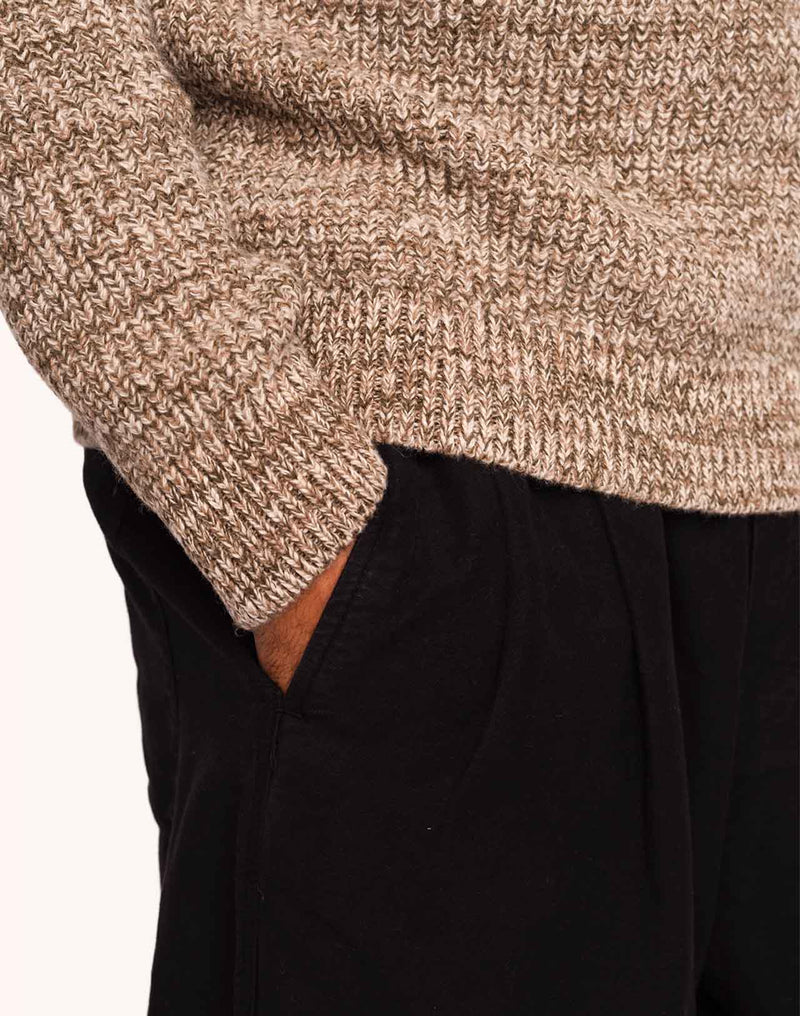 Pull Equinoxe Beige-Kaki Chiné en laine mérinos extra-fine – OLOW